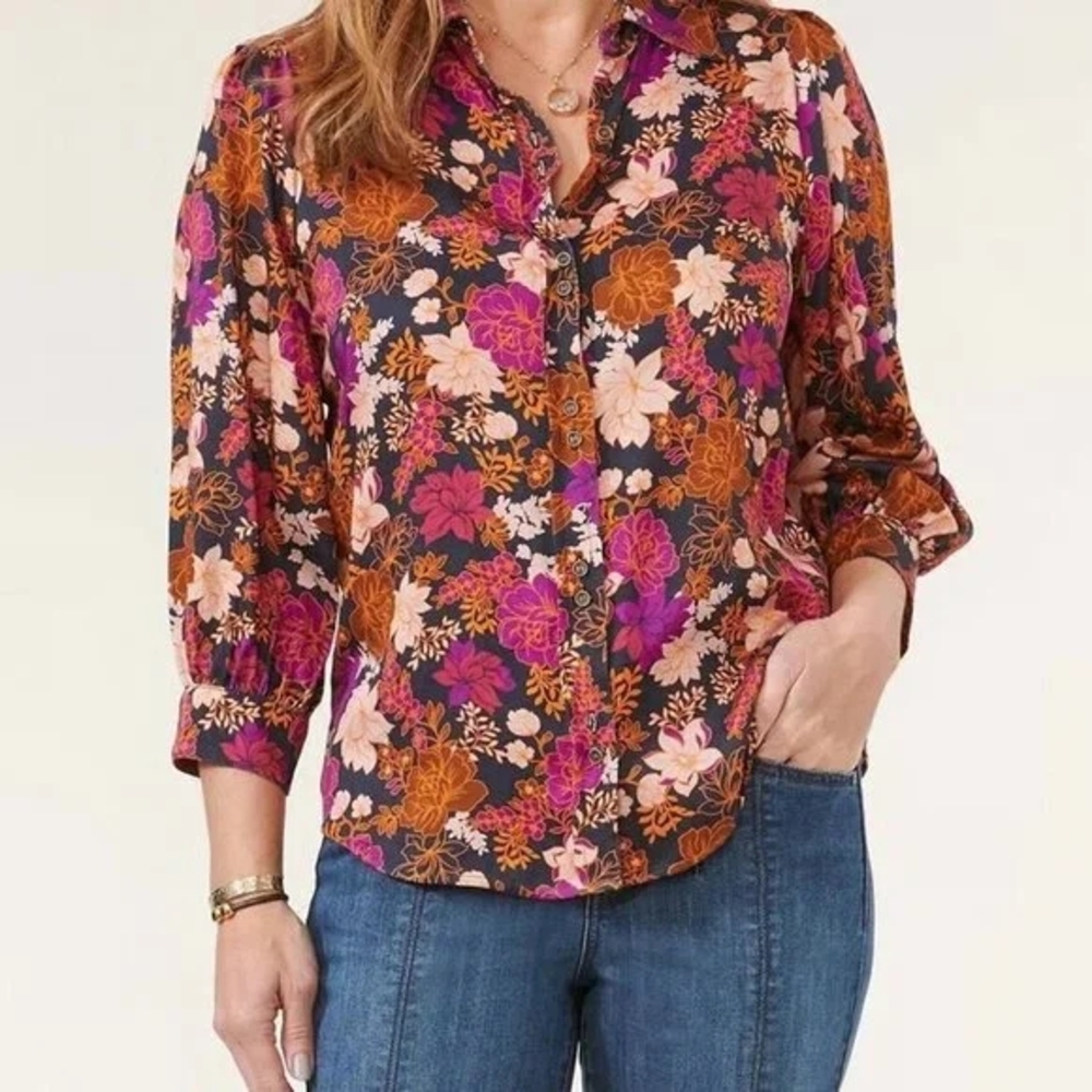 Democracy Red Notched Collar 3/4 Sleeve Blouse